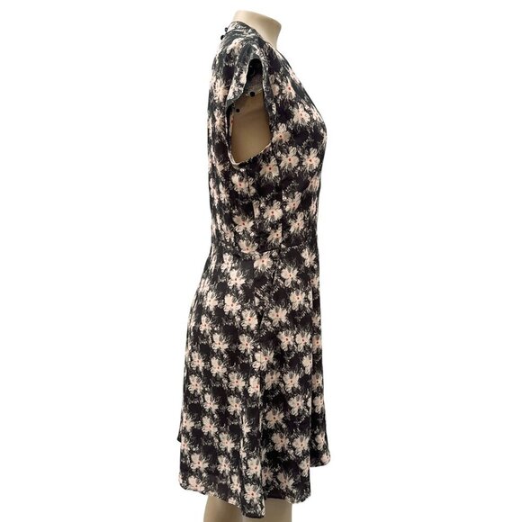 Reiss Floral Crawford Fluid Dress V-Neck Keyhole Black Flowy Cap Sleeve Women 12 - Picture 11 of 15